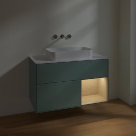 Тумба під раковину Villeroy & Boch Finion 100х50,1 см із підсвічуванням МДФ оливковий матовий лак/скло біле матове F661PCGM