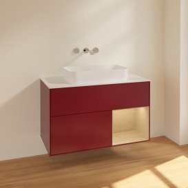 Тумба під раковину Villeroy & Boch Finion 100х50,1 см з підсвічуванням МДФ півонія матовий лак/скло біле матове F661PCHB