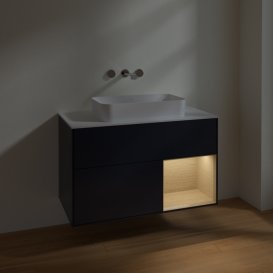 Тумба під раковину Villeroy & Boch Finion 100х50,1 см із підсвічуванням МДФ темно-синій матовий лак/скло біле матове F661PCHG