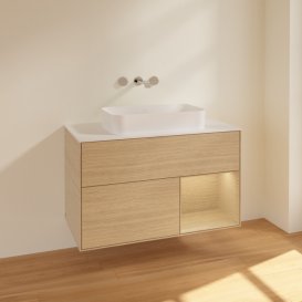 Тумба під раковину Villeroy & Boch Finion 100х50,1 см із підсвічуванням МДФ шпон дуба/скло біле матове F661PCPC