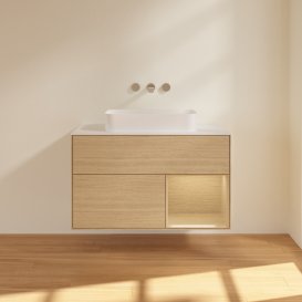 Тумба під раковину Villeroy & Boch Finion 100х50,1 см із підсвічуванням МДФ шпон дуба/скло біле матове F661PCPC