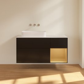 Тумба под раковину Villeroy & Boch Finion 120х50,1 см с подсветкой МДФ черный матовый лак/стекло белое матовое F691HFPD