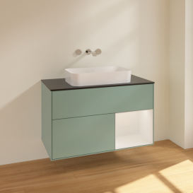 Тумба под раковину Villeroy & Boch Finion 100х50,1 см с подсветкой МДФ оливковый матовый лак/стекло черное матовое F662GFGM