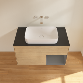 Тумба під раковину Villeroy & Boch Finion 100х50,1 см із підсвічуванням МДФ шпон дуба/скло чорне матове F662GKPC