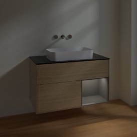 Тумба под раковину Villeroy & Boch Finion 100х50,1 см с подсветкой МДФ шпон дуба/стекло черное матовое F662GKPC