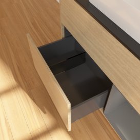 Тумба під раковину Villeroy & Boch Finion 100х50,1 см із підсвічуванням МДФ шпон дуба/скло чорне матове F662GKPC