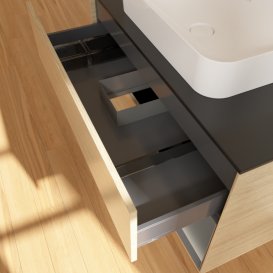 Тумба під раковину Villeroy & Boch Finion 100х50,1 см із підсвічуванням МДФ шпон дуба/скло чорне матове F662GKPC