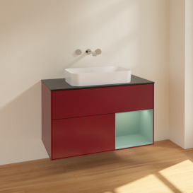 Тумба под раковину Villeroy & Boch Finion 100х50,1 см с подсветкой МДФ пион матовый лак/стекло черное матовое F662GMHB