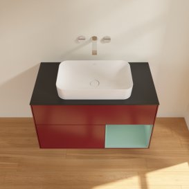 Тумба под раковину Villeroy & Boch Finion 100х50,1 см с подсветкой МДФ пион матовый лак/стекло черное матовое F662GMHB