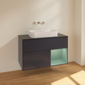 Тумба под раковину Villeroy & Boch Finion 100х50,1 см с подсветкой МДФ темно-синий матовый лак/стекло черное матовое F662GMHG