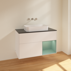 Тумба под раковину Villeroy & Boch Finion 100х50,1 см с подсветкой МДФ белый матовый лак/стекло черное матовое F662GMMT