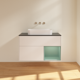 Тумба под раковину Villeroy & Boch Finion 100х50,1 см с подсветкой МДФ белый матовый лак/стекло черное матовое F662GMMT