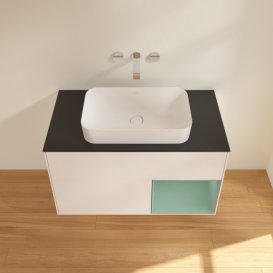 Тумба под раковину Villeroy & Boch Finion 100х50,1 см с подсветкой МДФ белый матовый лак/стекло черное матовое F662GMMT