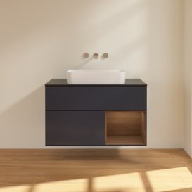 Тумба под раковину Villeroy & Boch Finion 100х50,1 см с подсветкой МДФ темно-синий матовый лак/стекло черное матовое F662GNHG