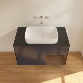 Тумба под раковину Villeroy & Boch Finion 100х50,1 см с подсветкой МДФ темно-синий матовый лак/стекло черное матовое F662GNHG