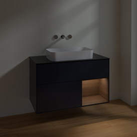 Тумба під раковину Villeroy & Boch Finion 100х50,1 см із підсвічуванням МДФ темно-синій матовий лак/скло чорне матове F662GNHG