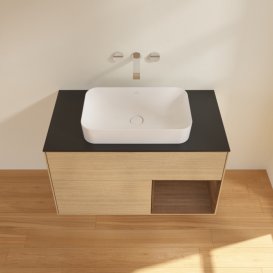 Тумба під раковину Villeroy & Boch Finion 100х50,1 см із підсвічуванням МДФ шпон дуба/скло чорне матове F662GNPC