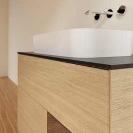 Тумба під раковину Villeroy & Boch Finion 100х50,1 см із підсвічуванням МДФ шпон дуба/скло чорне матове F662GNPC