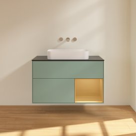 Тумба под раковину Villeroy & Boch Finion 100х50,1 см с подсветкой МДФ оливковый матовый лак/стекло черное матовое F662HFGM