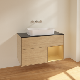 Тумба під раковину Villeroy & Boch Finion 100х50,1 см із підсвічуванням МДФ шпон дуба/скло чорне матове F662HFPC