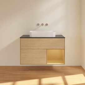 Тумба під раковину Villeroy & Boch Finion 100х50,1 см із підсвічуванням МДФ шпон дуба/скло чорне матове F662HFPC