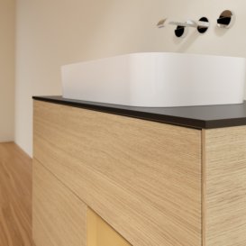 Тумба під раковину Villeroy & Boch Finion 100х50,1 см із підсвічуванням МДФ шпон дуба/скло чорне матове F662HFPC