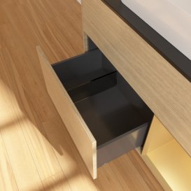 Тумба під раковину Villeroy & Boch Finion 100х50,1 см із підсвічуванням МДФ шпон дуба/скло чорне матове F662HFPC