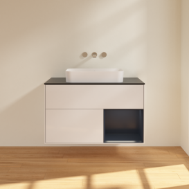 Тумба под раковину Villeroy & Boch Finion 100х50,1 см с подсветкой МДФ глянцевый белый лак/стекло черное матовое F662HGGF