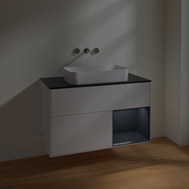 Тумба под раковину Villeroy & Boch Finion 100х50,1 см с подсветкой МДФ глянцевый белый лак/стекло черное матовое F662HGGF