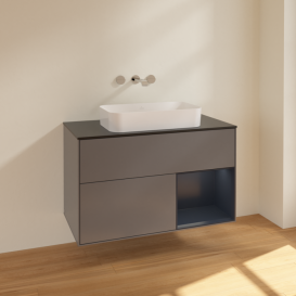 Тумба под раковину Villeroy & Boch Finion 100х50,1 см с подсветкой МДФ антрацит матовый лак/стекло черное матовое F662HGGK