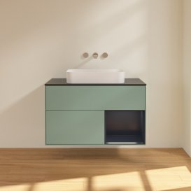 Тумба під раковину Villeroy & Boch Finion 100х50,1 см із підсвічуванням МДФ оливковий матовий лак/скло чорне матове F662HGGM