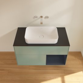 Тумба під раковину Villeroy & Boch Finion 100х50,1 см із підсвічуванням МДФ оливковий матовий лак/скло чорне матове F662HGGM