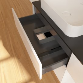 Тумба під раковину Villeroy & Boch Finion 120х50,1 см з підсвіткою МДФ білий глянцевий лак/скло чорне матове F692GFGF