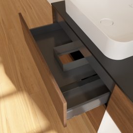 Тумба під раковину Villeroy & Boch Finion 120х50,1 см з підсвічуванням МДФ шпон волоського горіха/скло чорне матове F692GFGN