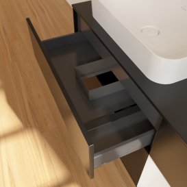 Тумба под раковину Villeroy & Boch Finion 120х50,1 см с подсветкой МДФ черный матовый лак/стекло черное матовое F692GFPD