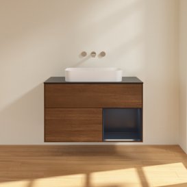 Тумба под раковину Villeroy & Boch Finion 100х50,1 см с подсветкой МДФ шпон грецкого ореха/стекло черное матовое F662HGGN