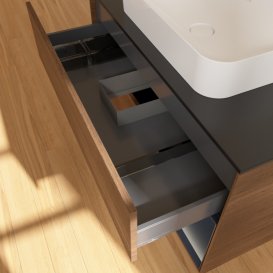 Тумба под раковину Villeroy & Boch Finion 100х50,1 см с подсветкой МДФ шпон грецкого ореха/стекло черное матовое F662HGGN