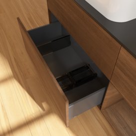 Тумба под раковину Villeroy & Boch Finion 120х50,1 см с подсветкой МДФ шпон грецкого ореха/стекло черное матовое F692GNGN