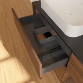 Тумба под раковину Villeroy & Boch Finion 120х50,1 см с подсветкой МДФ шпон грецкого ореха/стекло черное матовое F692GNGN