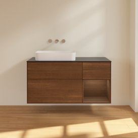 Тумба под раковину Villeroy & Boch Finion 120х50,1 см с подсветкой МДФ шпон грецкого ореха/стекло черное матовое F692GNGN