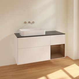 Тумба под раковину Villeroy & Boch Finion 120х50,1 см с подсветкой МДФ белый матовый лак/стекло черное матовое F692GNMT