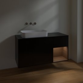 Тумба под раковину Villeroy & Boch Finion 120х50,1 см с подсветкой МДФ черный матовый лак/стекло черное матовое F692GNPD