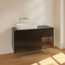 Тумба под раковину Villeroy & Boch Finion 120х50,1 см с подсветкой МДФ черный матовый лак/стекло черное матовое F692GNPD