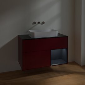 Тумба під раковину Villeroy & Boch Finion 100х50,1 см з підсвічуванням МДФ півонія матовий лак/скло чорне матове F662HGHB