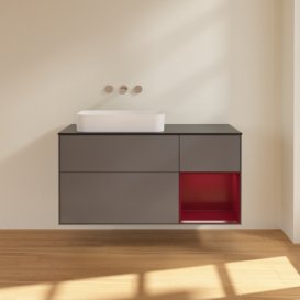 Тумба під раковину Villeroy & Boch Finion 120х50,1 см з підсвічуванням антрацит матовий лак/скло чорне матове F692HBGK