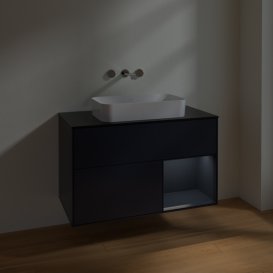 Тумба под раковину Villeroy & Boch Finion 100х50,1 см с подсветкой МДФ темно-синий матовый лак/стекло черное матовое F662HGHG