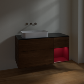 Тумба під раковину Villeroy & Boch Finion 120х50,1 см з підсвічуванням МДФ шпон волоського горіха/скло чорне матове F692HBGN