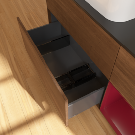 Тумба під раковину Villeroy & Boch Finion 120х50,1 см з підсвічуванням МДФ шпон волоського горіха/скло чорне матове F692HBGN