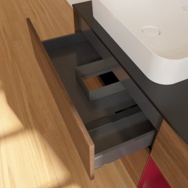 Тумба під раковину Villeroy & Boch Finion 120х50,1 см з підсвічуванням МДФ шпон волоського горіха/скло чорне матове F692HBGN