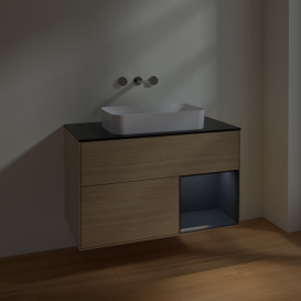 Тумба під раковину Villeroy & Boch Finion 100х50,1 см із підсвічуванням МДФ шпон дуба/скло чорне матове F662HGPC